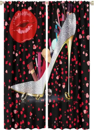 High Heels Curtains Lip Beautiful Women Fashion Cosmetics Theme Rod Pocket Blackout Window Drapes 2 Panels Set for Bedroom Living Room Decor 42x63in