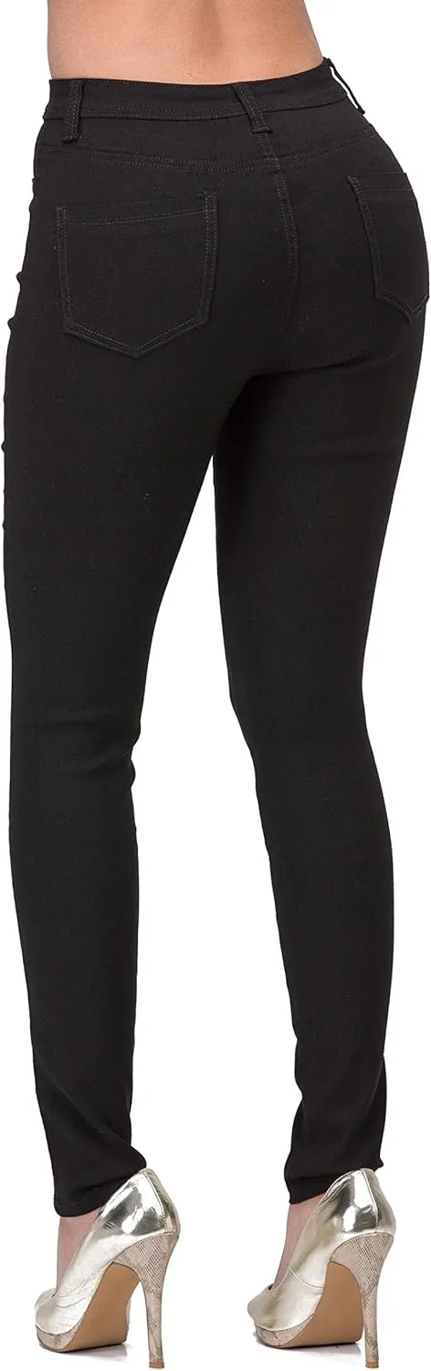 High Waisted-Rise Colored Stretch Skinny Destroyed Ripped Distressed Jeans for Women Olive Mustard RED