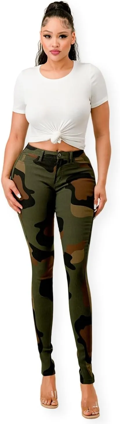 High Waisted-Rise Colored Stretch Skinny Destroyed Ripped Distressed Jeans for Women Olive Mustard RED