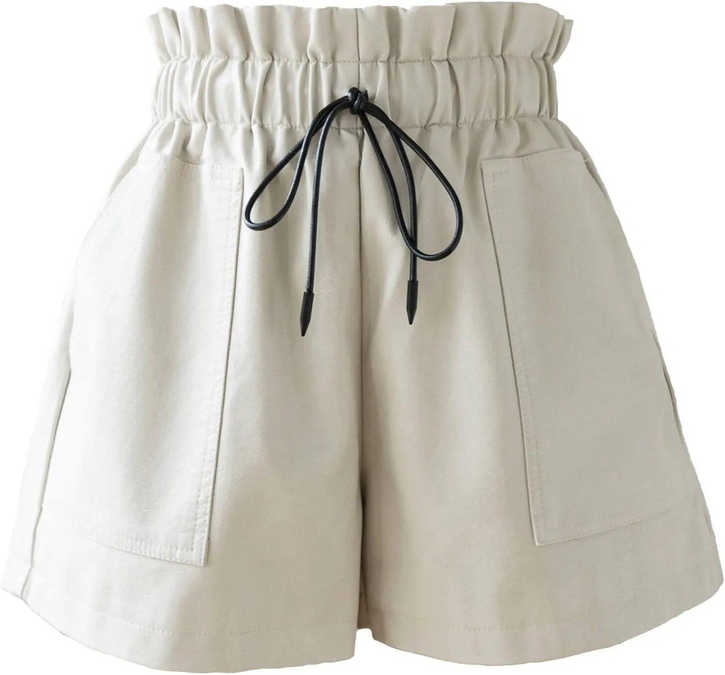 High Waisted Wide Leg Black Faux Leather Shorts for Women
