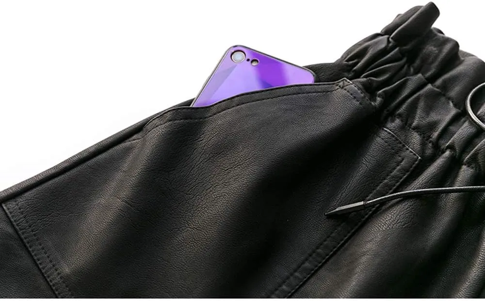 High Waisted Wide Leg Black Faux Leather Shorts for Women