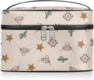 Highland Cow Makeup Bag, Western Cactus Travel Cosmetic Bag for Women Girls Large Capacity Make Up Case Cosmetic Organizer Toiletry Bag Zipper Pouch