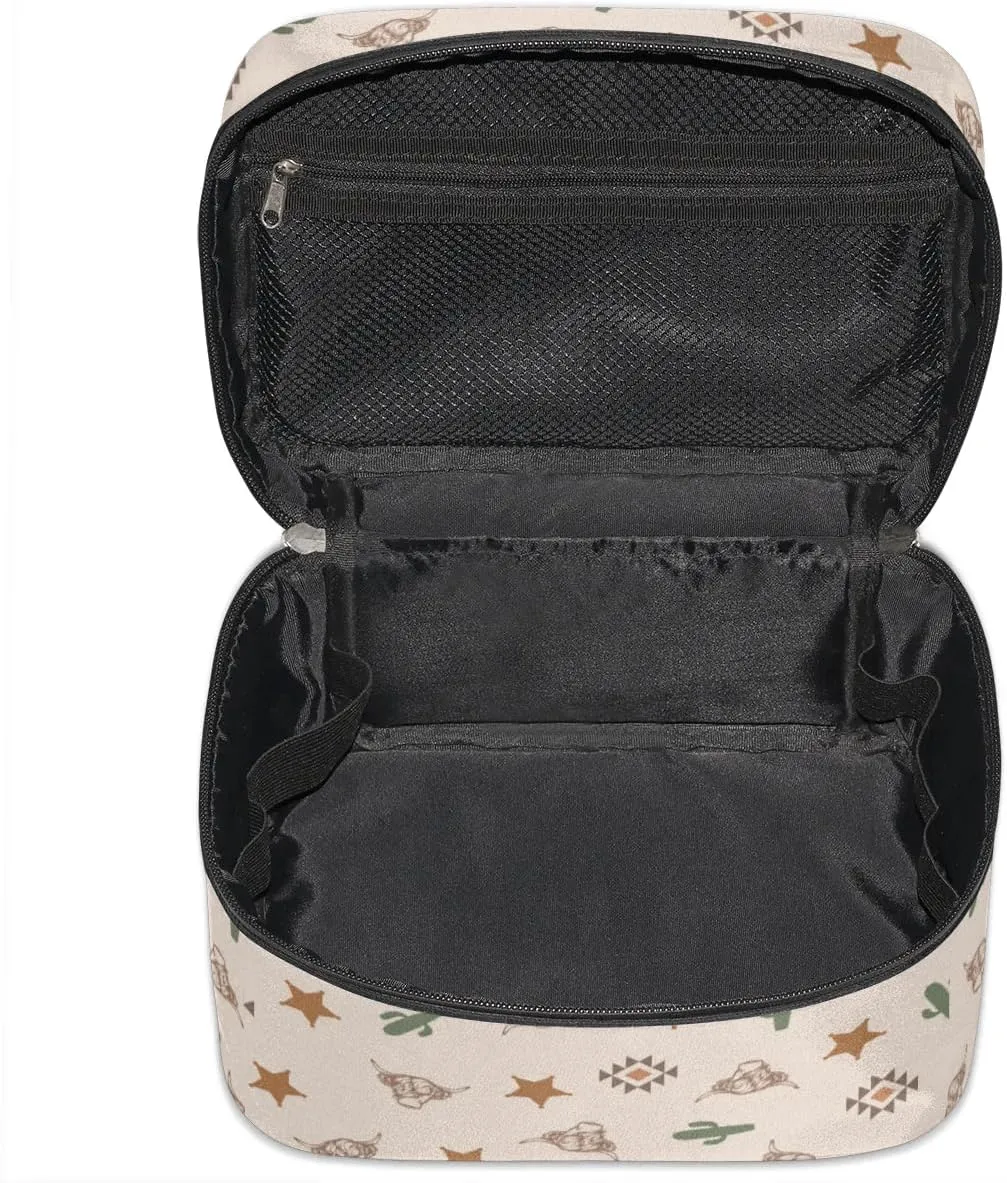 Highland Cow Makeup Bag, Western Cactus Travel Cosmetic Bag for Women Girls Large Capacity Make Up Case Cosmetic Organizer Toiletry Bag Zipper Pouch
