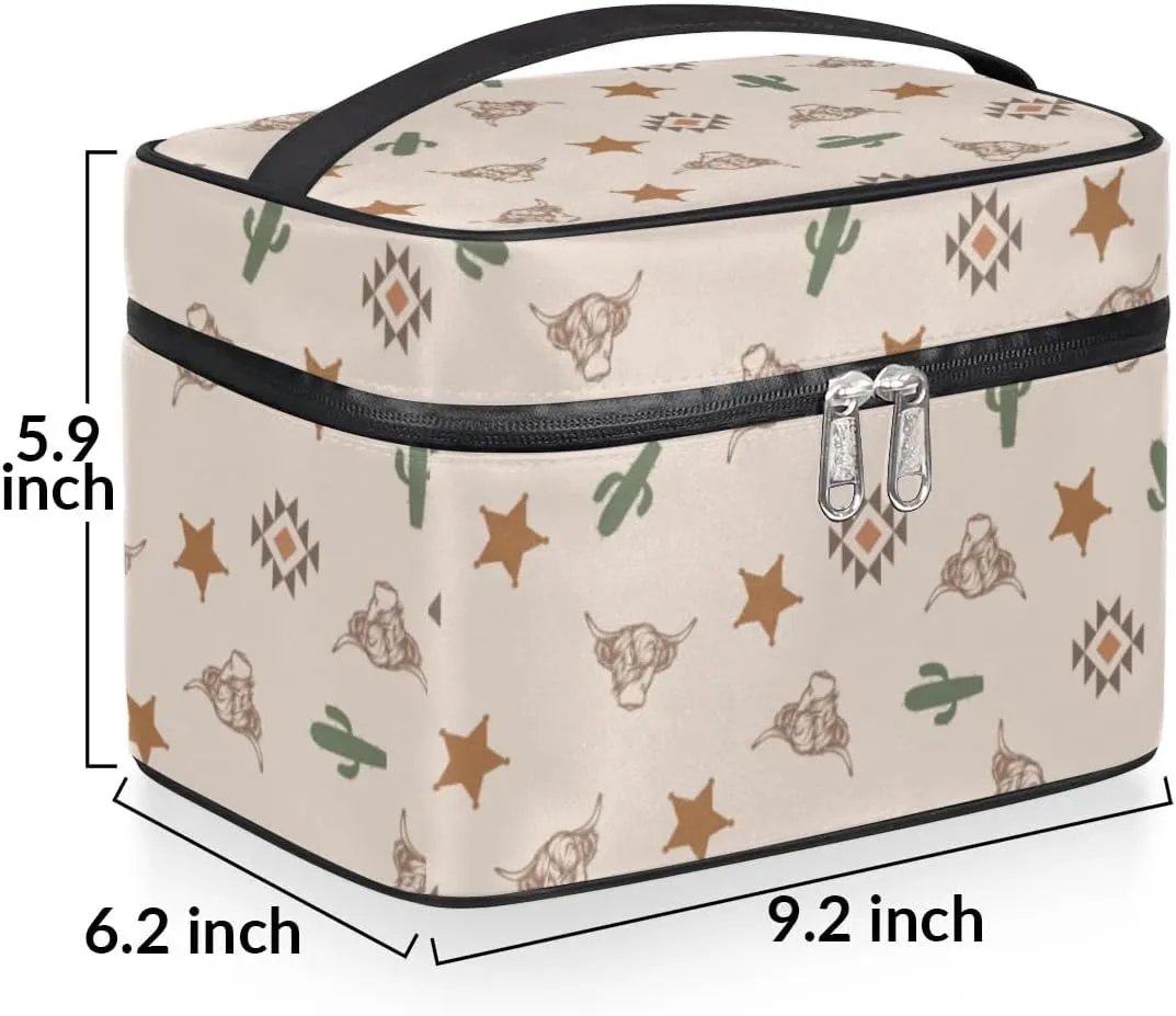 Highland Cow Makeup Bag, Western Cactus Travel Cosmetic Bag for Women Girls Large Capacity Make Up Case Cosmetic Organizer Toiletry Bag Zipper Pouch