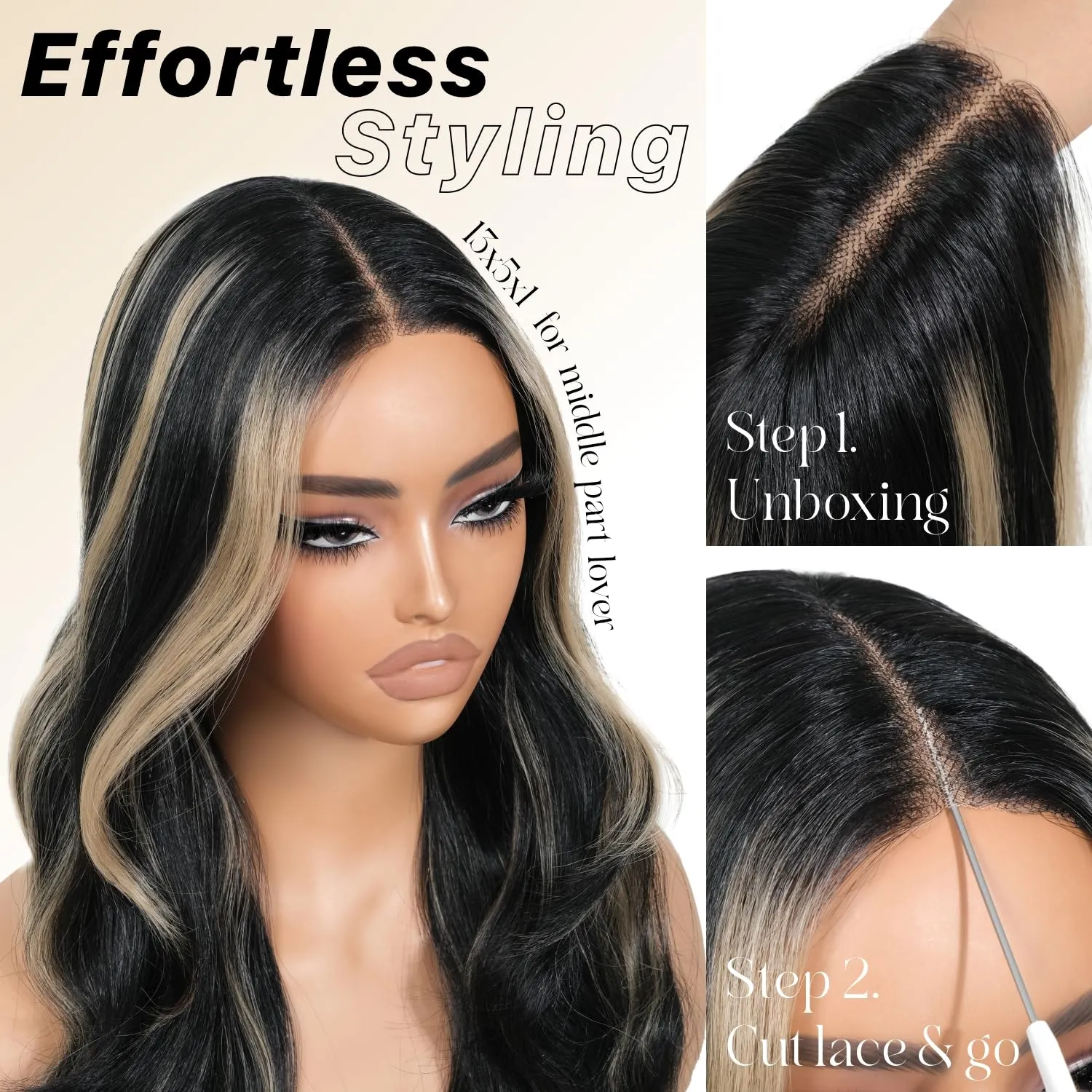 Highlights Synthetic Lace Front Wigs Body Wave Glueless Wigs With Bangs Black Blonde Pre Plucked Pre Cut HD Lace 13x5x1 Middle Part Wigs For Woman 26 Inch