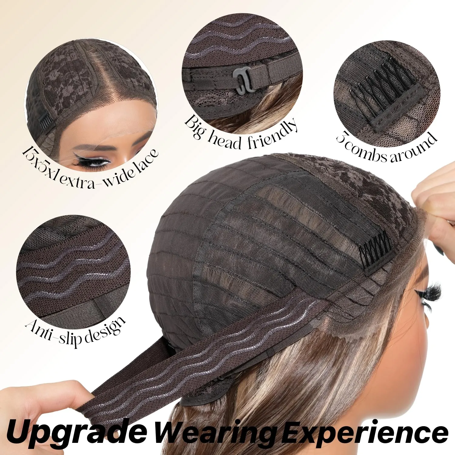 Highlights Synthetic Lace Front Wigs Body Wave Glueless Wigs With Bangs Black Blonde Pre Plucked Pre Cut HD Lace 13x5x1 Middle Part Wigs For Woman 26 Inch