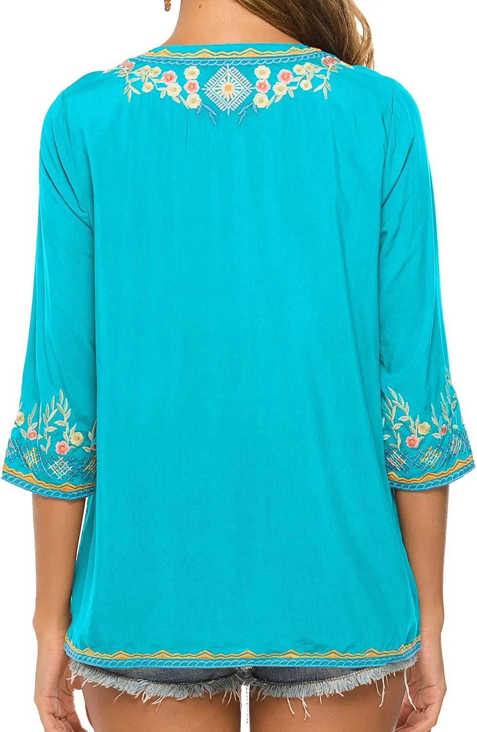 Higustar Mexican Tops for Women Embroidered Shirts Bohemian Hippie Clothes Tunic Fiesta Plus Size Boho Peasant Blouses