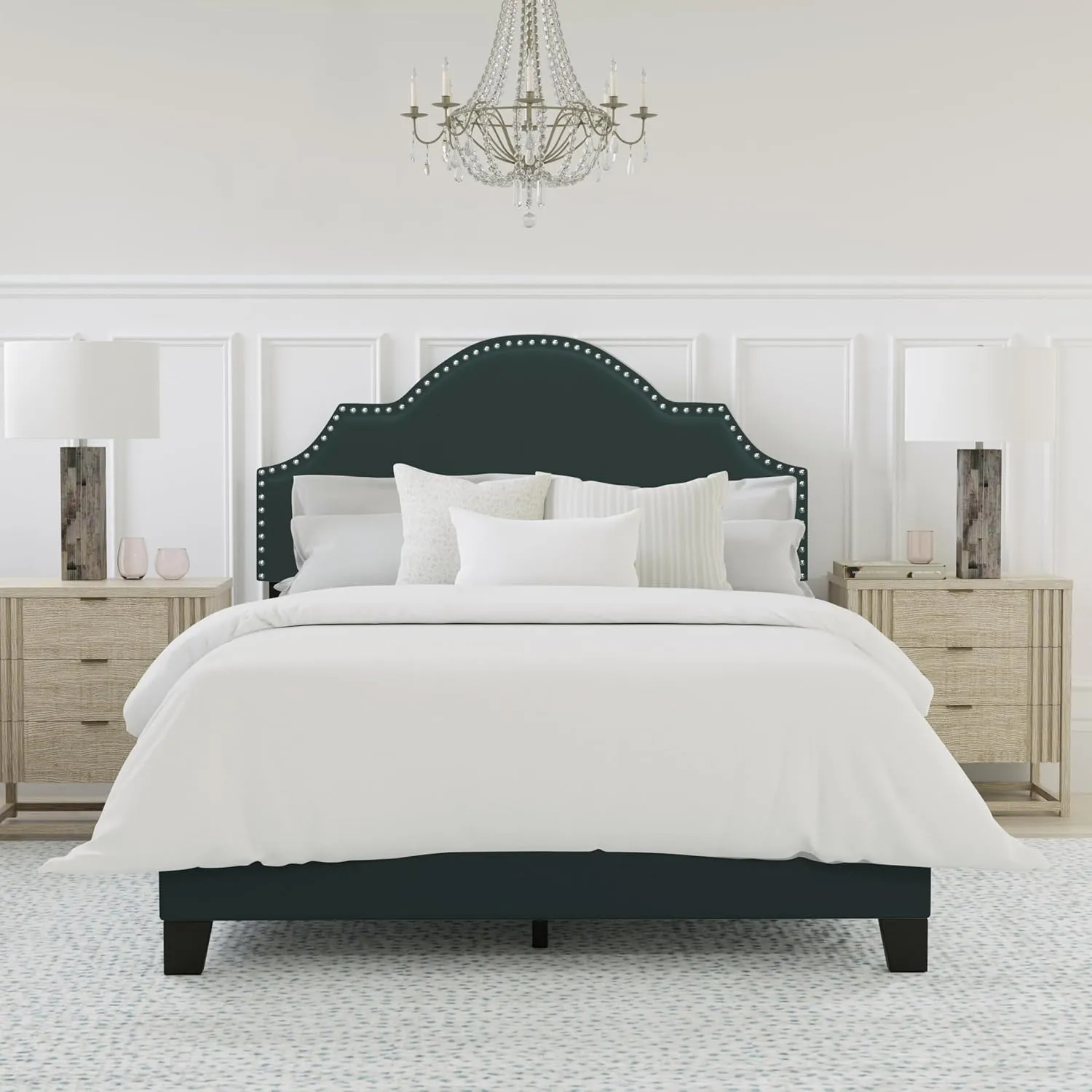 Hillsdale Furniture Cynthia Modern Upholstered Full Bed with Nailhead Headboard, Green