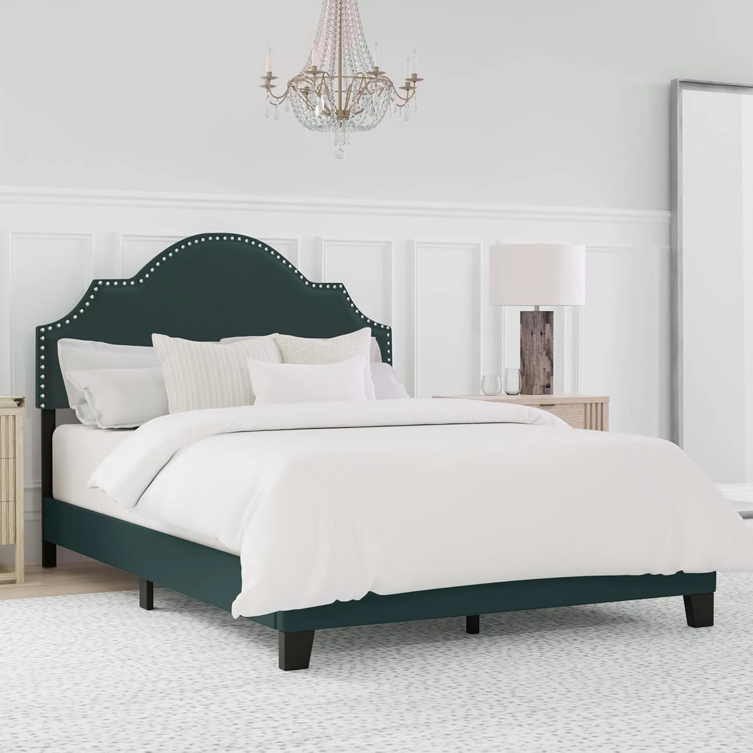 Hillsdale Furniture Cynthia Modern Upholstered Full Bed with Nailhead Headboard, Green