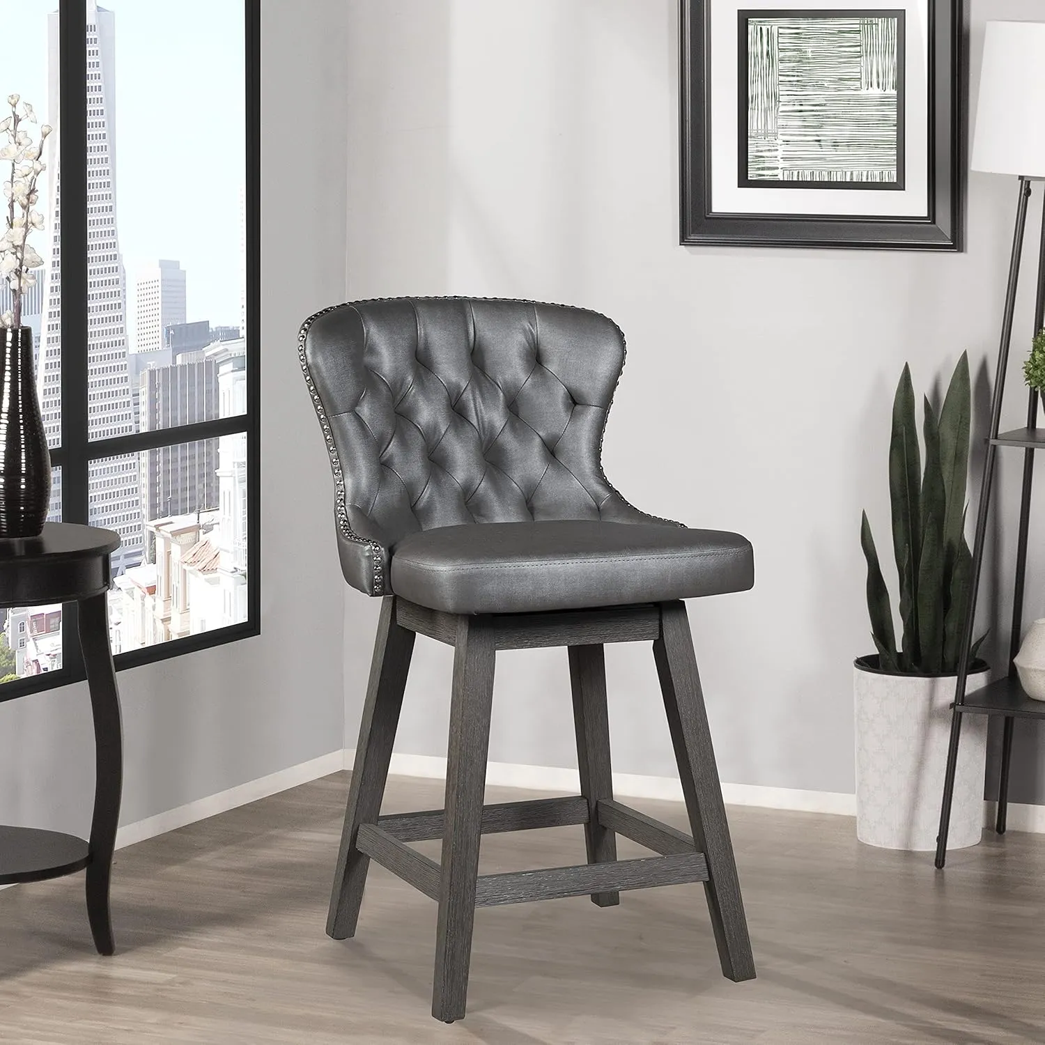 Hillsdale, Rosabella Wood Swivel Counter Height Stool, Wire Brush Gray