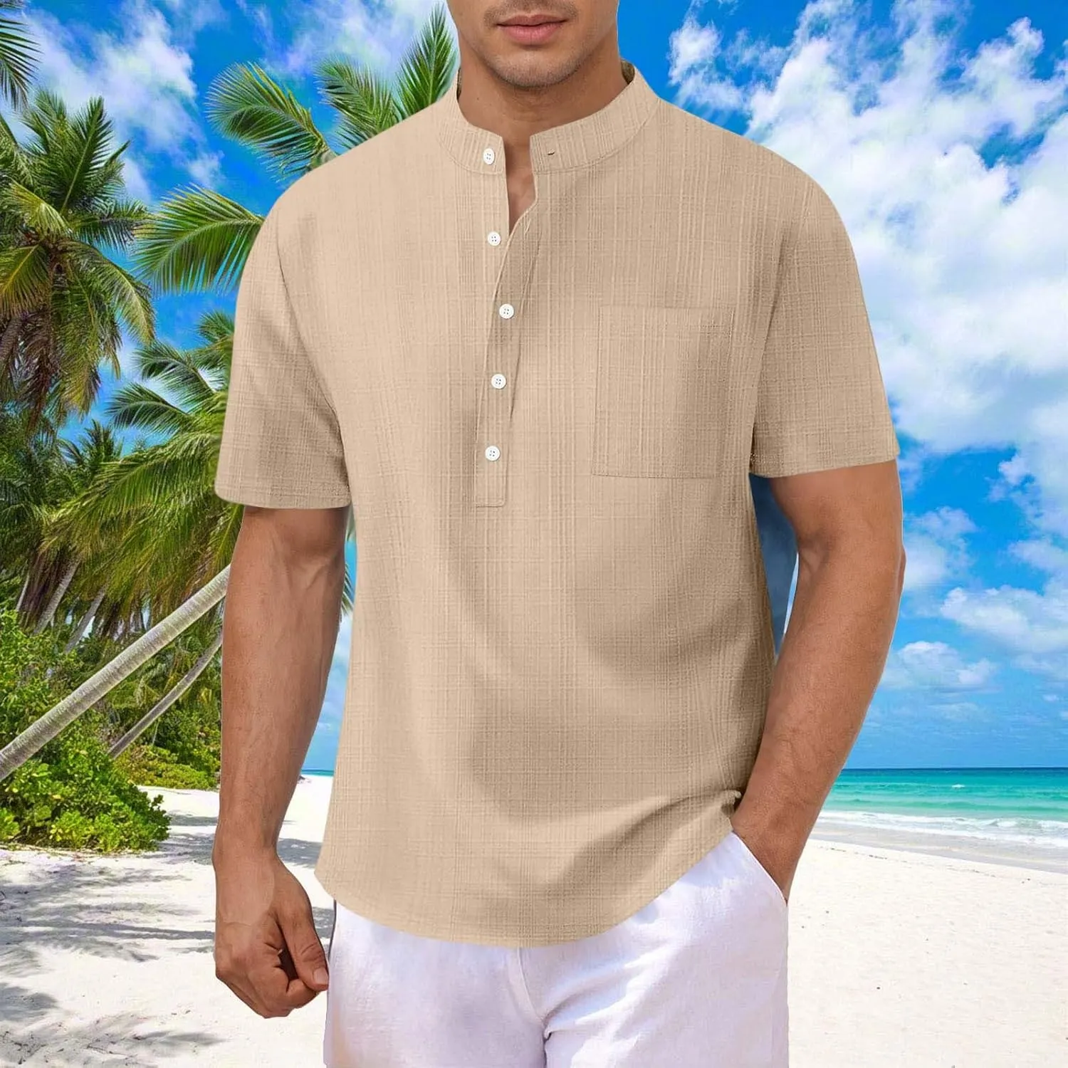 Hippie T-Shirt for Men Solid Color Business Short Sleeve Henley Collar Tees Tops Summer Casual Regular Work Blouse