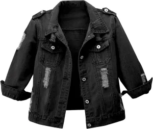 Hixiaohe Women Autumn 3/4 Sleeve Retro Short Denim Jackets Light Blue Jean Coats