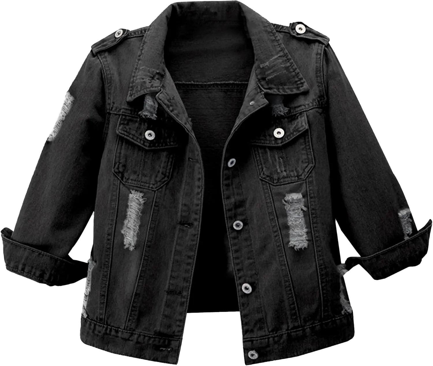 Hixiaohe Women Autumn 3/4 Sleeve Retro Short Denim Jackets Light Blue Jean Coats