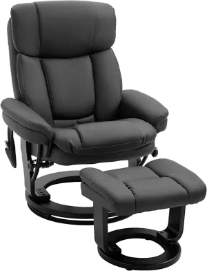 HOMCOM PU Leather Massage Recliner Chair with Ottoman 10 Point Vibration Swiveling Armchair, Black