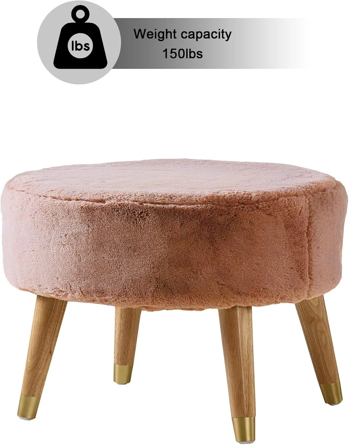 Home Soft Things Heavy Faux Fur Oval Ottoman, 22'' x 18'' x 18'', Burnt Orange, Super Soft Fuzzy Round Makeup Ottoman Bedroom Foot Rest Stool for Living Room Entryway Chair Home Decor