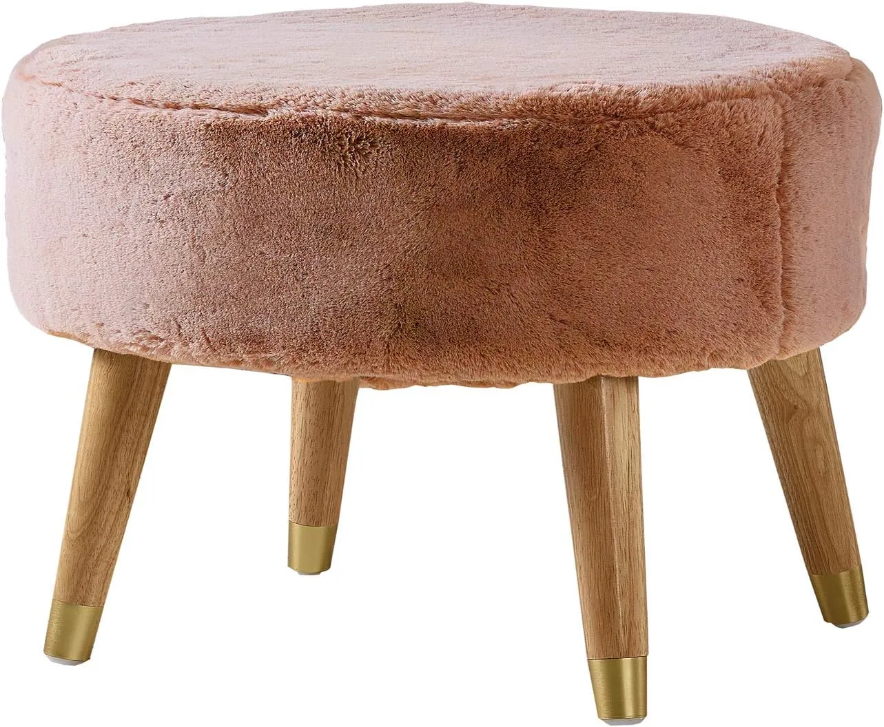 Home Soft Things Heavy Faux Fur Oval Ottoman, 22'' x 18'' x 18'', Burnt Orange, Super Soft Fuzzy Round Makeup Ottoman Bedroom Foot Rest Stool for Living Room Entryway Chair Home Decor