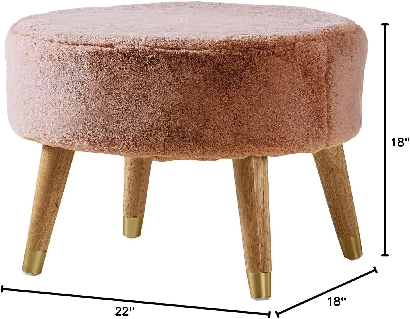 Home Soft Things Heavy Faux Fur Oval Ottoman, 22'' x 18'' x 18'', Burnt Orange, Super Soft Fuzzy Round Makeup Ottoman Bedroom Foot Rest Stool for Living Room Entryway Chair Home Decor
