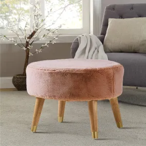 Home Soft Things Heavy Faux Fur Oval Ottoman, 22'' x 18'' x 18'', Burnt Orange, Super Soft Fuzzy Round Makeup Ottoman Bedroom Foot Rest Stool for Living Room Entryway Chair Home Decor