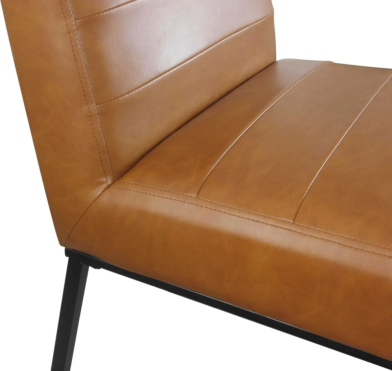 HomePop Channeled Metal Dining Chair Home Décor | Single Pack - Brown Faux Leather