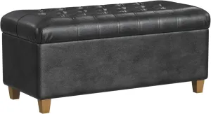 HomePop Home Decor | Button Tufted Storage Bench | Ottoman Bench with Storage for Living Room & Bedroom, Black Faux Leather