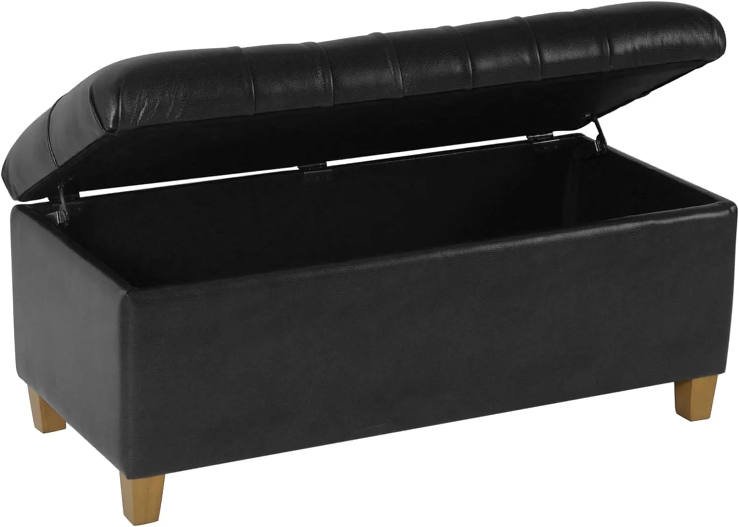 HomePop Home Decor | Button Tufted Storage Bench | Ottoman Bench with Storage for Living Room & Bedroom, Black Faux Leather
