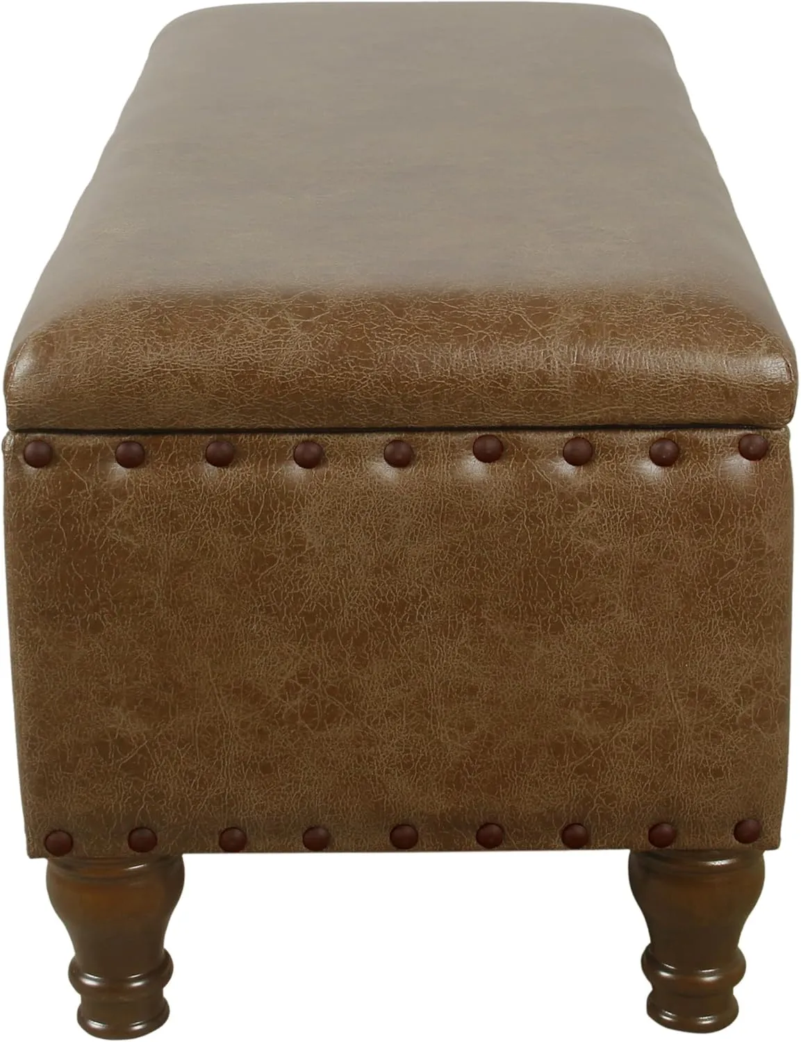 Homepop Home Decor | Upholstered Bench with Nailhead Trim | Large Faux Leather Ottoman with Storage for Living Room & Bedroom | Decorative Home Furniture, Brown Faux Leather