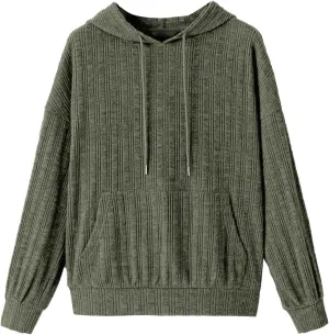 Hoodies Pullover Tops for Women Fashion Drawstring Long Sleeve Sweatshirt with Pockets Casual Solid Color Sweatshirts