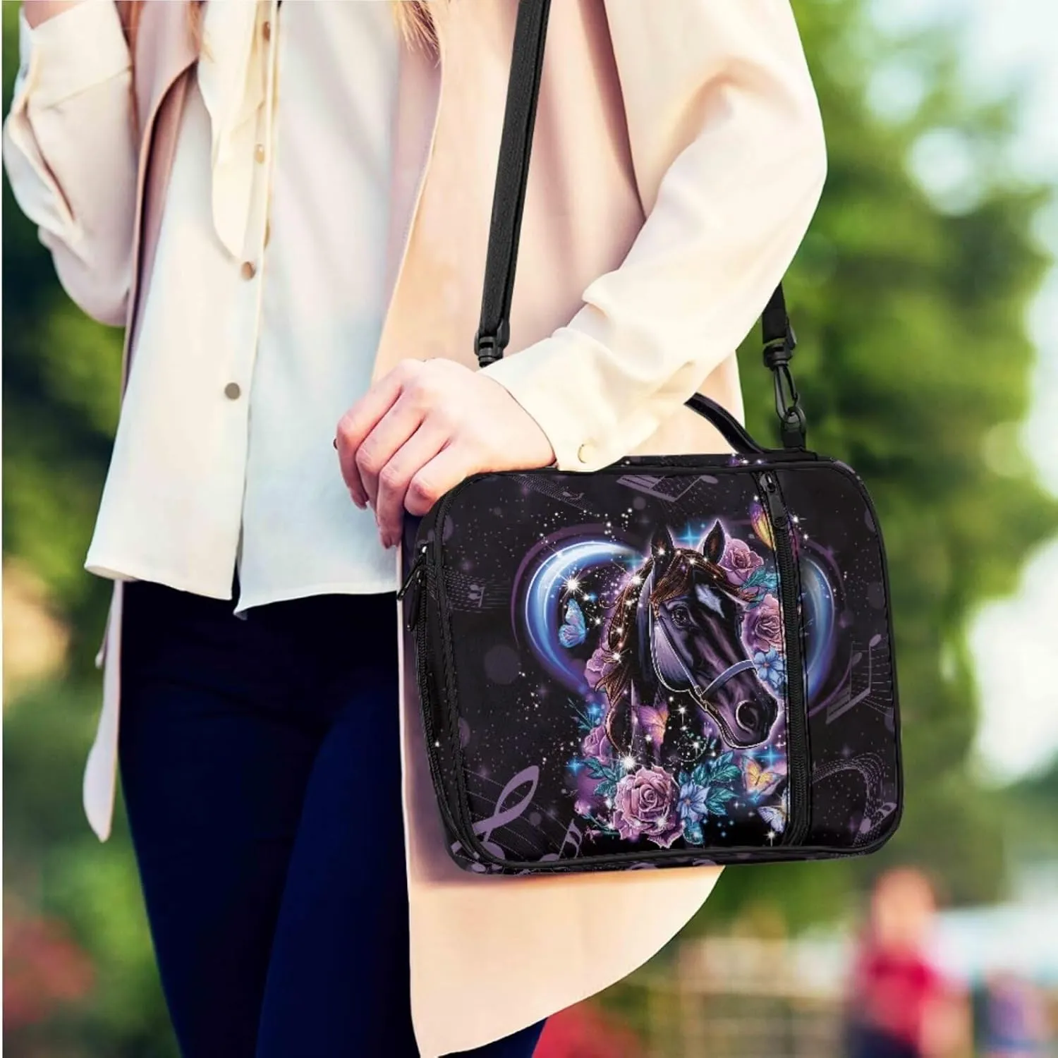Horse Rose Print Bible Case Bible Bag 3 Piece Bible Carrying Case for Women Leather bookmark Stylish Large Bible Covers