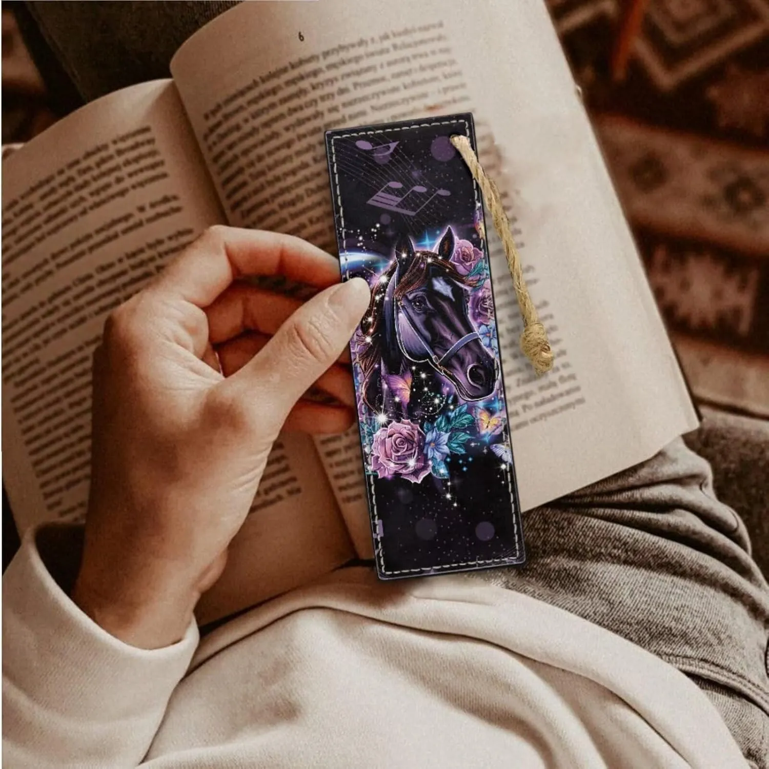 Horse Rose Print Bible Case Bible Bag 3 Piece Bible Carrying Case for Women Leather bookmark Stylish Large Bible Covers