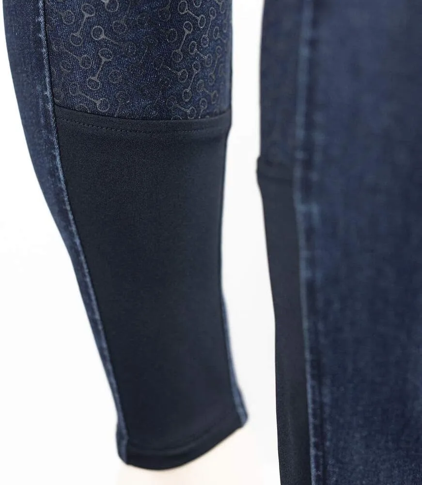HORZE Kaia Womens Denim Horse Riding Pants | High Waist Silicone Full Seat Breeches | Accurate Size Chart