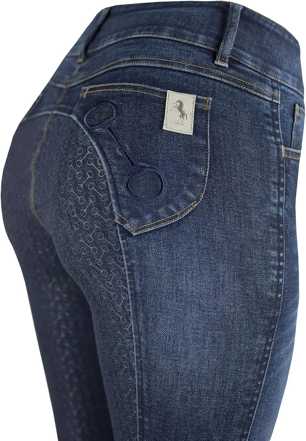 HORZE Kaia Womens Denim Horse Riding Pants | High Waist Silicone Full Seat Breeches | Accurate Size Chart