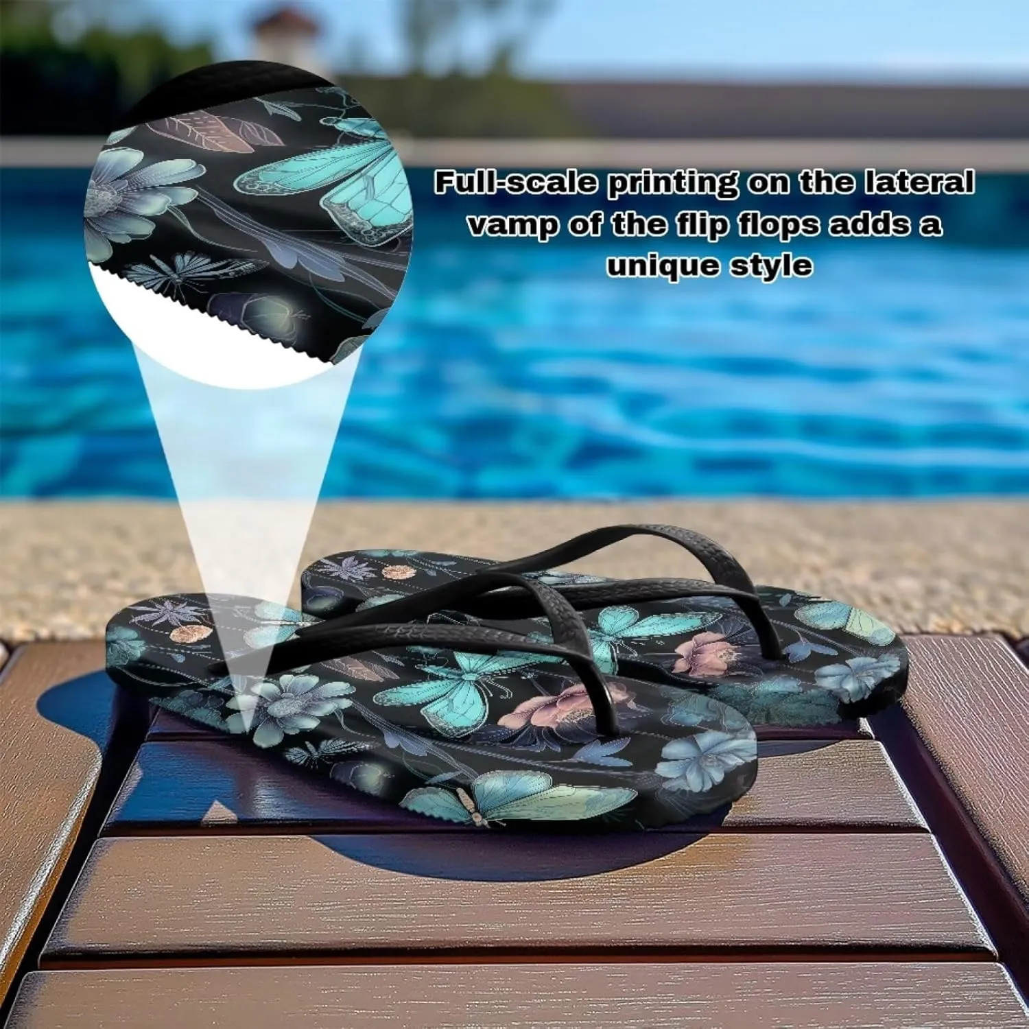 Howilath Fruit Pattern Non-Slip Flip Flops for Women Beach Flat Thong Sandals Rubber Single Band Slippers for Summer Pools