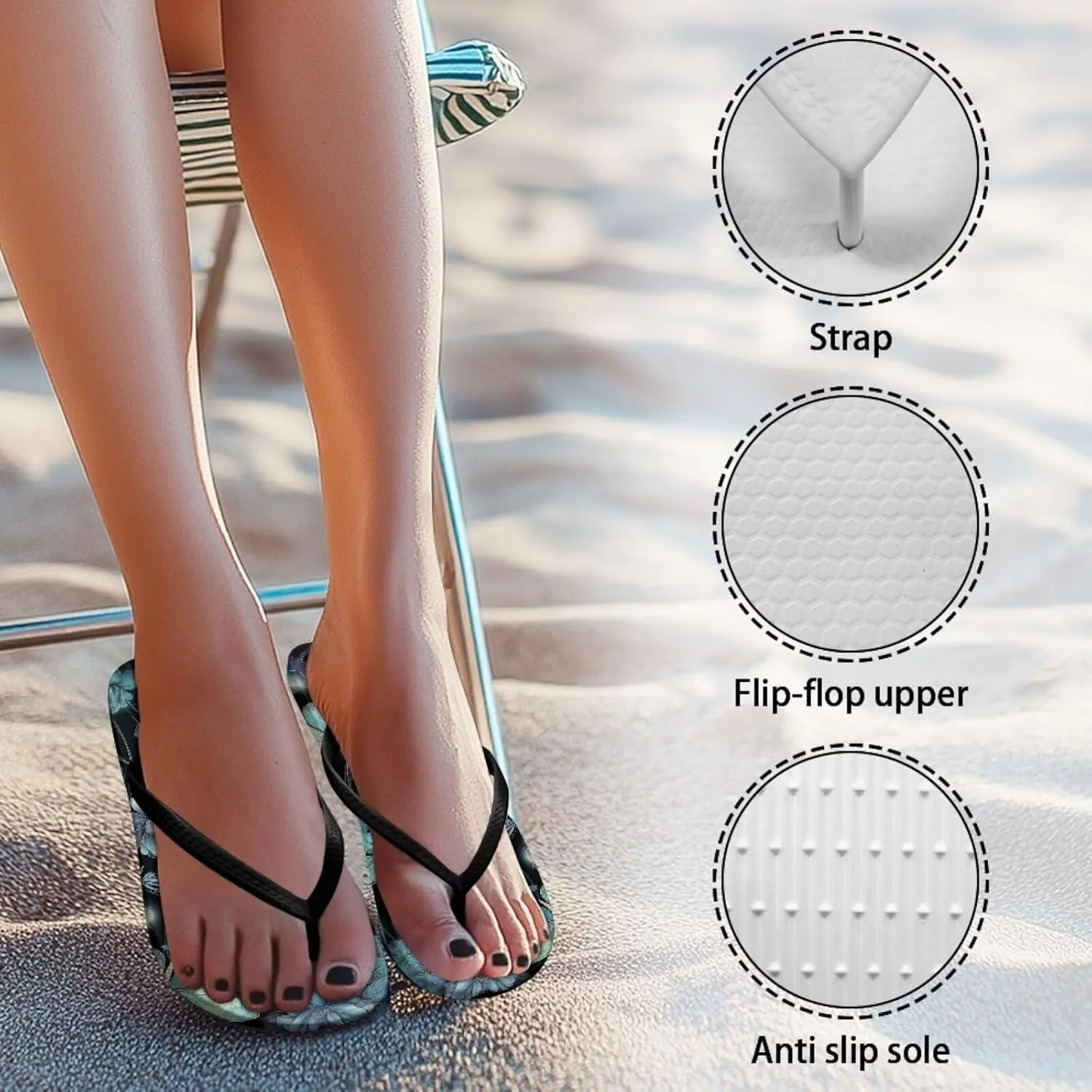 Howilath Fruit Pattern Non-Slip Flip Flops for Women Beach Flat Thong Sandals Rubber Single Band Slippers for Summer Pools