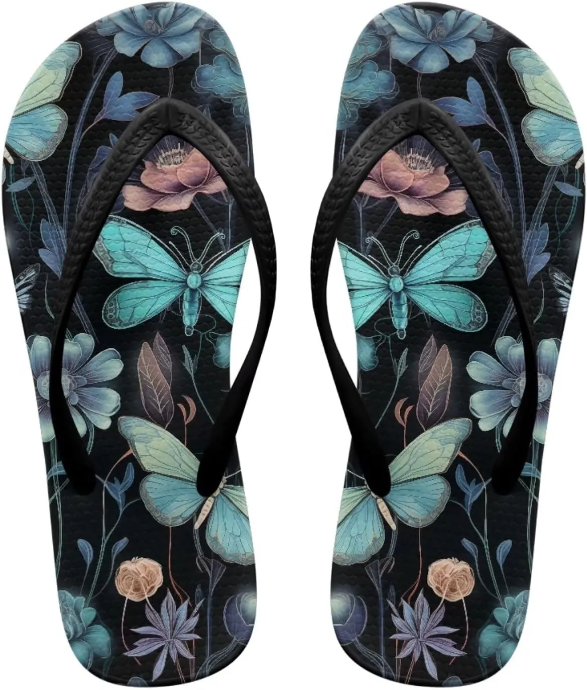 Howilath Fruit Pattern Non-Slip Flip Flops for Women Beach Flat Thong Sandals Rubber Single Band Slippers for Summer Pools