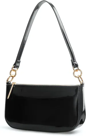 HOXIS Glossy Faux Patent Leather Women Shoulder Bag Shiny Clutch Crossbody Bag 90s Purse