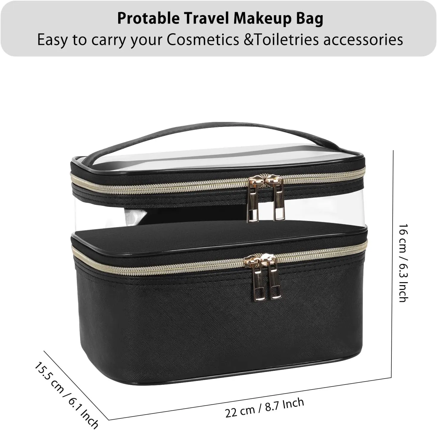 HUA ANGEL Double-layer Cosmetic Bag Travel Makeup Bag for Women Leather Cosmetic Case Portable Travel-Size Toiletry Organizer