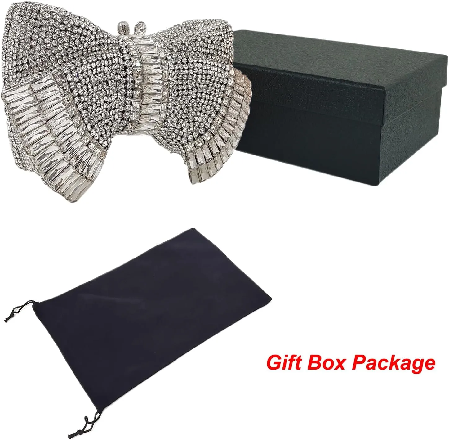 HUANG ZHUANG Bowknot Luxury Crystal Clutch Women Glitter Rhinestone Evening Bag for Party Wedding