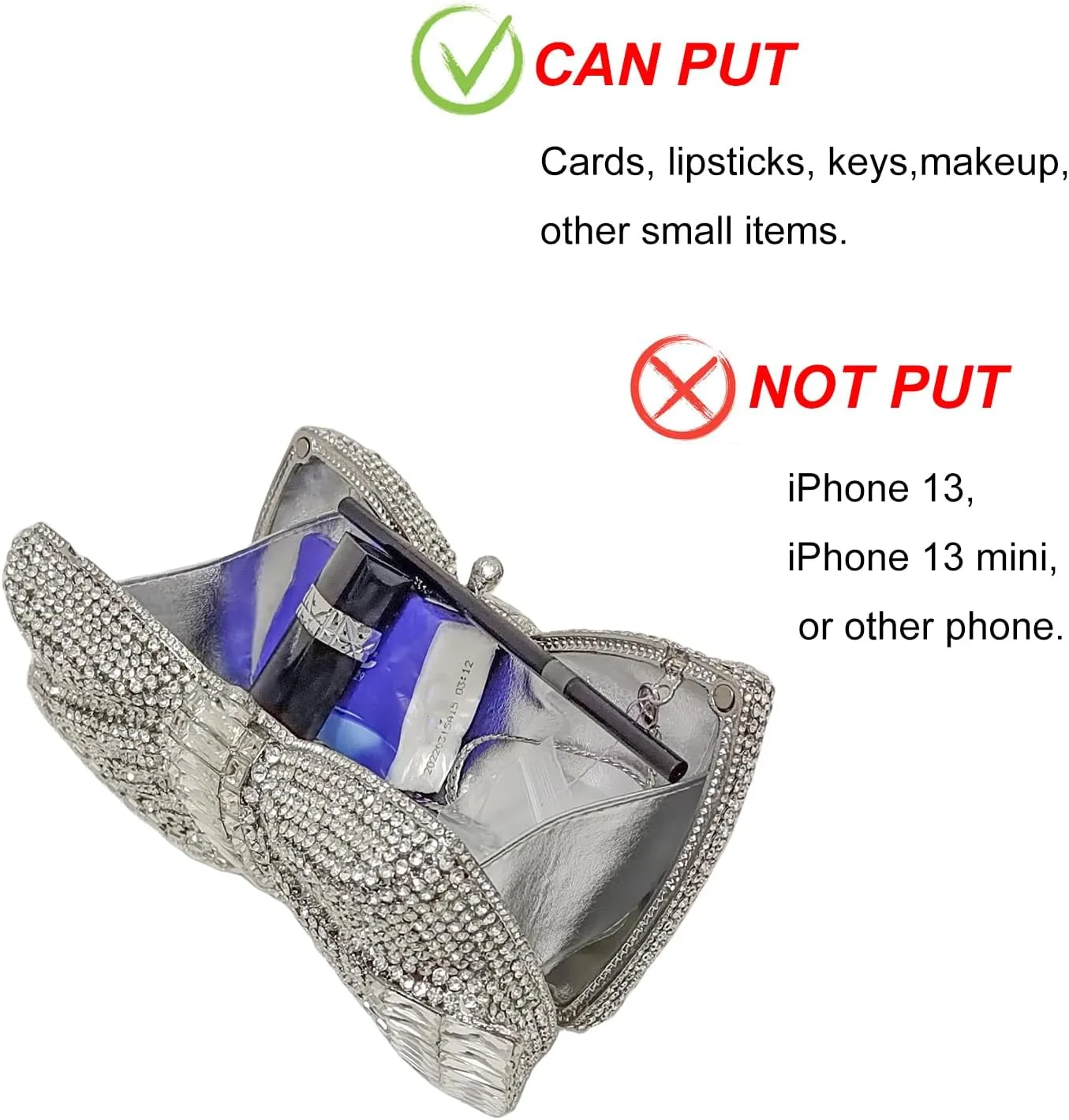 HUANG ZHUANG Bowknot Luxury Crystal Clutch Women Glitter Rhinestone Evening Bag for Party Wedding