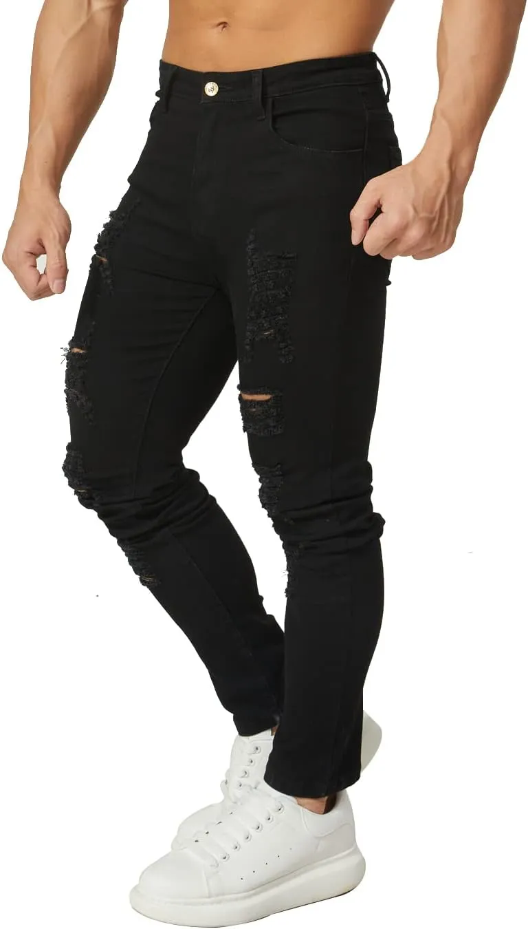 HUNGSON Men's Ripped Skinny Jeans Stretchy Slim Fit Jeans Pants for Men
