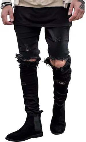 HUNGSON Men's Ripped Skinny Jeans Stretchy Slim Fit Jeans Pants for Men