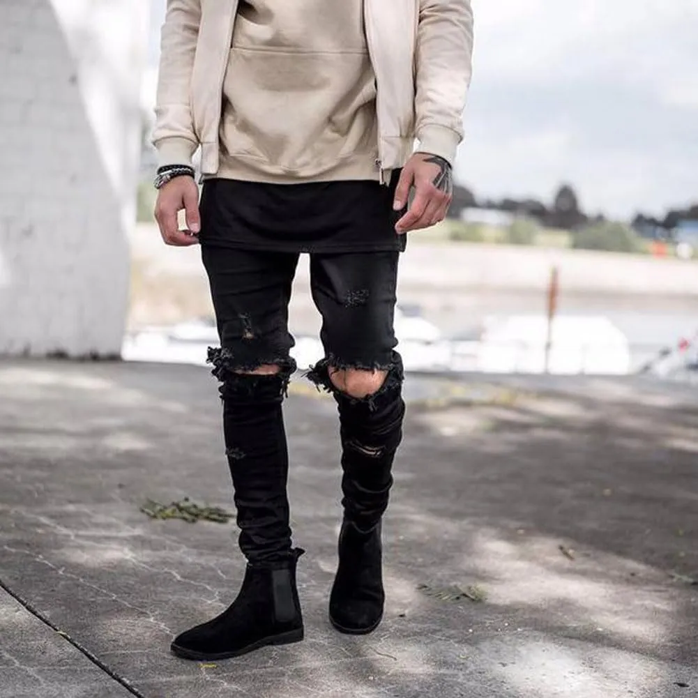 HUNGSON Men's Ripped Skinny Jeans Stretchy Slim Fit Jeans Pants for Men
