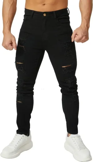 HUNGSON Men's Ripped Skinny Jeans Stretchy Slim Fit Jeans Pants for Men
