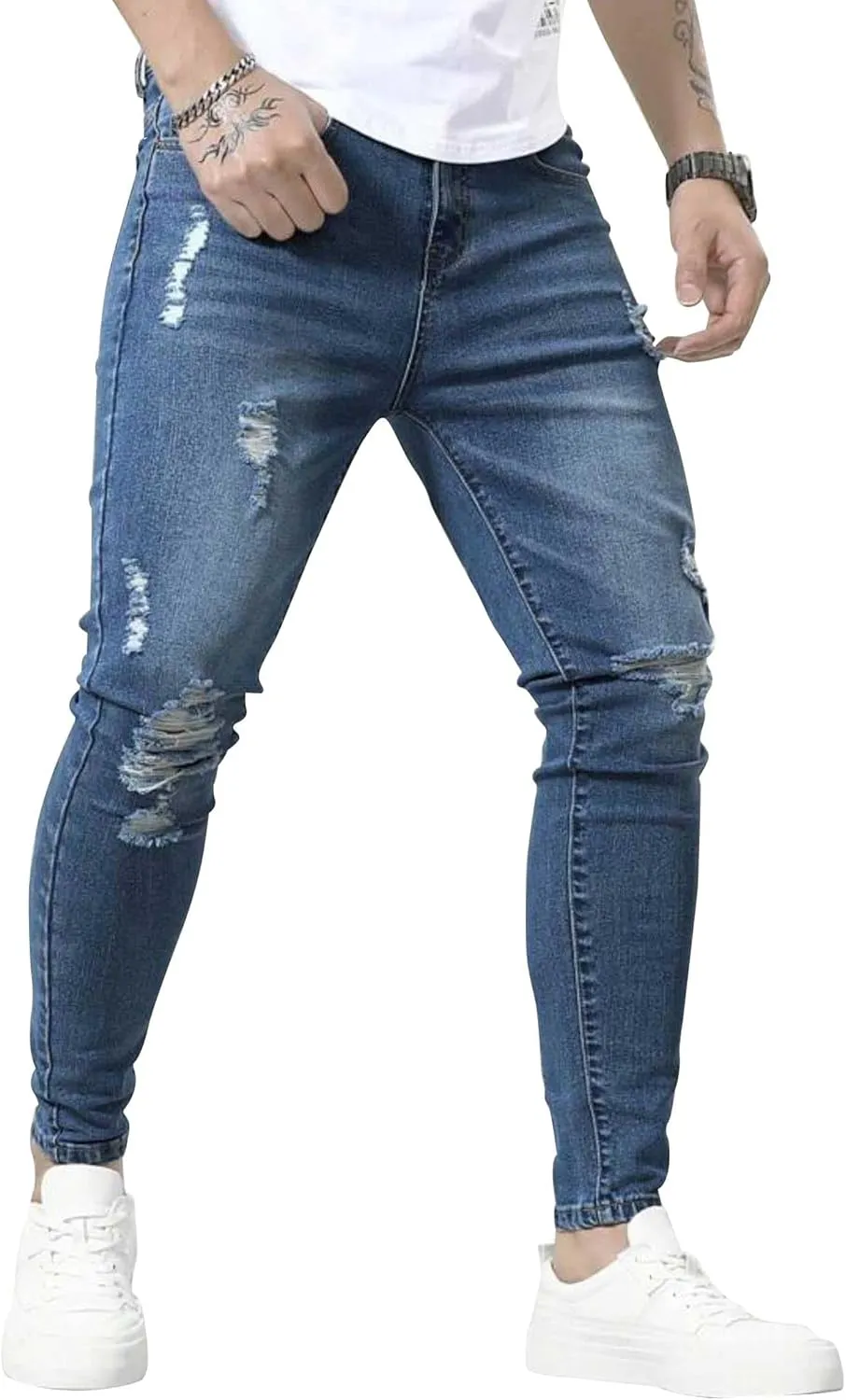 HUNGSON Skinny Jeans for Men Stretch Slim Fit Ripped Distressed