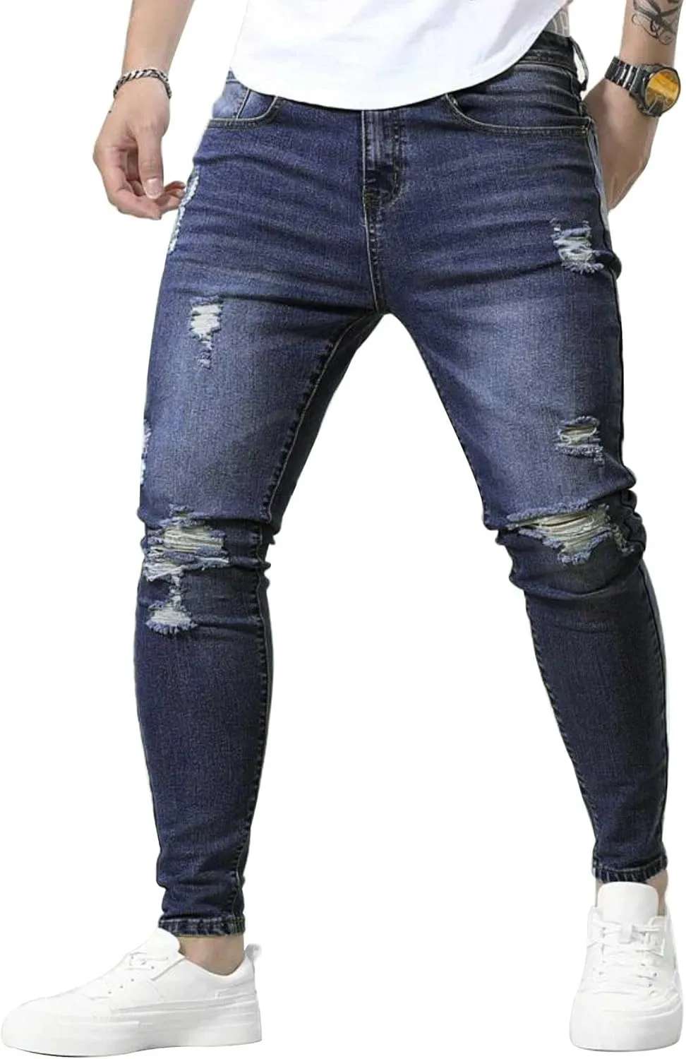 HUNGSON Skinny Jeans for Men Stretch Slim Fit Ripped Distressed