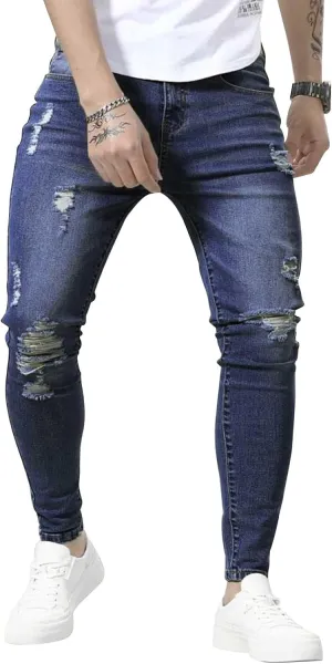 HUNGSON Skinny Jeans for Men Stretch Slim Fit Ripped Distressed
