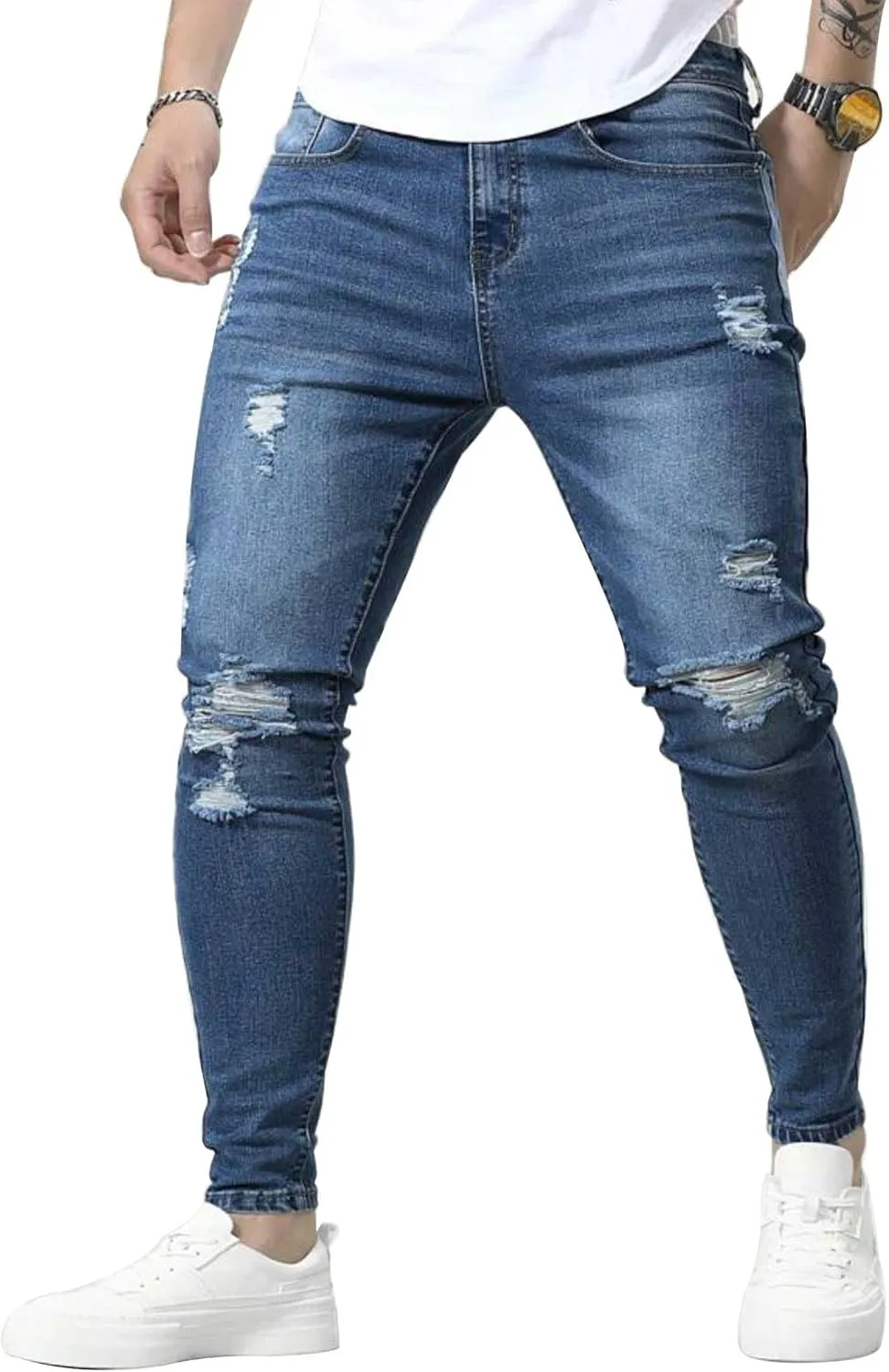 HUNGSON Skinny Jeans for Men Stretch Slim Fit Ripped Distressed