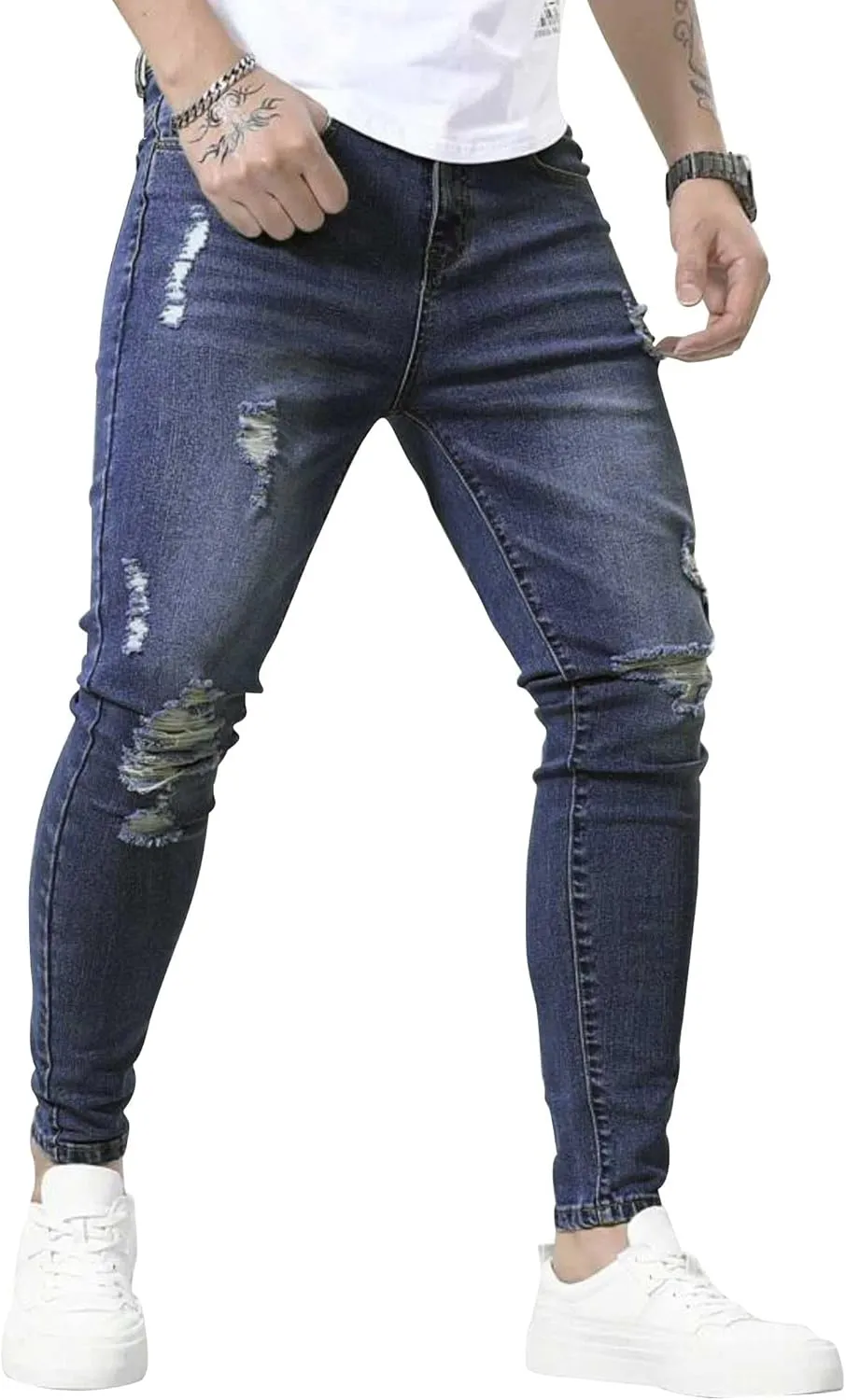 HUNGSON Skinny Jeans for Men Stretch Slim Fit Ripped Distressed