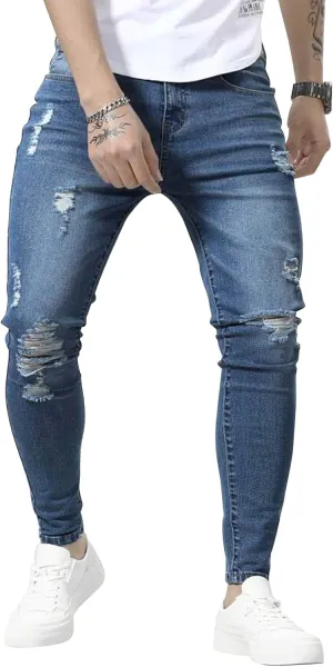 HUNGSON Skinny Jeans for Men Stretch Slim Fit Ripped Distressed