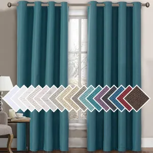 H.VERSAILTEX Linen Blackout Curtain 84 Inches Long for Bedroom/Living Room Thermal Insulated Grommet Linen Curtain Drapes Primitive Textured Burlap Effect Window Drapes 1 Panel - Heather Aegean Blue