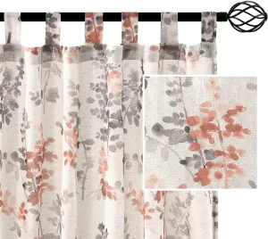 H.VERSAILTEX Linen Sheer Curtains for Living Room Sheer Panels 84 Inches Long Light Filtering Tab Top Window Treatment Drapes for Bedroom, 2 Panels, Vintage Classical Floral Print Coral and Taupe